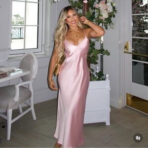 Zara Pink Satin Slip maxi Dress evening party cocktail wedding